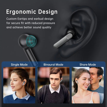 Bluetooth 5.1 Wireless Earbuds with Noise Cancellation, Deep Bass, Waterproof Charging Case, and Built-In Microphone for iPhone and Android - Black