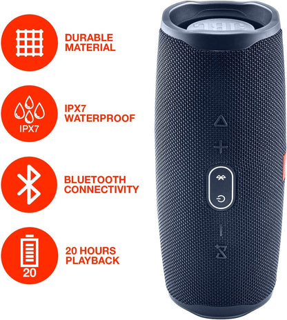 Charge 4 Portable Waterproof Wireless Bluetooth Speaker Bundle Portable Hard Carrying Protective Case - Blue