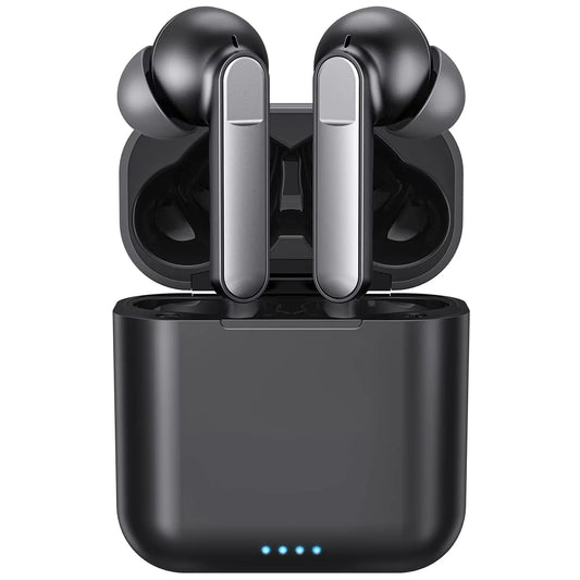 Bluetooth 5.1 Wireless Earbuds with Noise Cancellation, Deep Bass, Waterproof Charging Case, and Built-In Microphone for iPhone and Android - Black